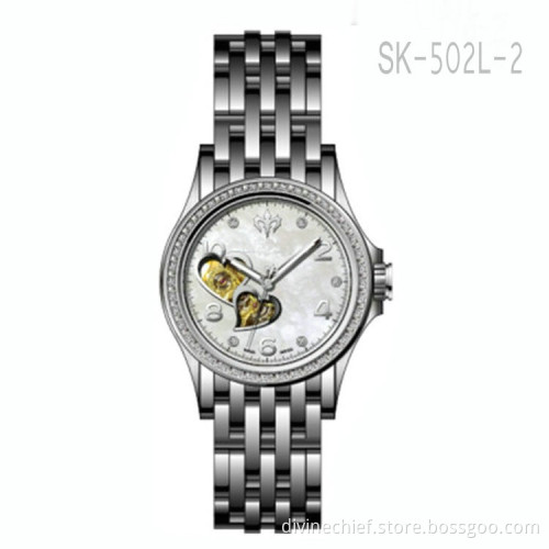 Newest Style Open Heart Lady Skeleton Watch 316L All Stainless Steel Fashion Watch